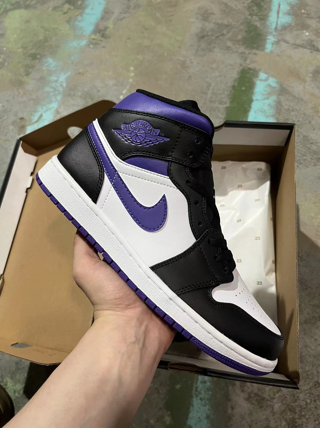 Air Jordan 1 Mid "Black, White, and University Purple"