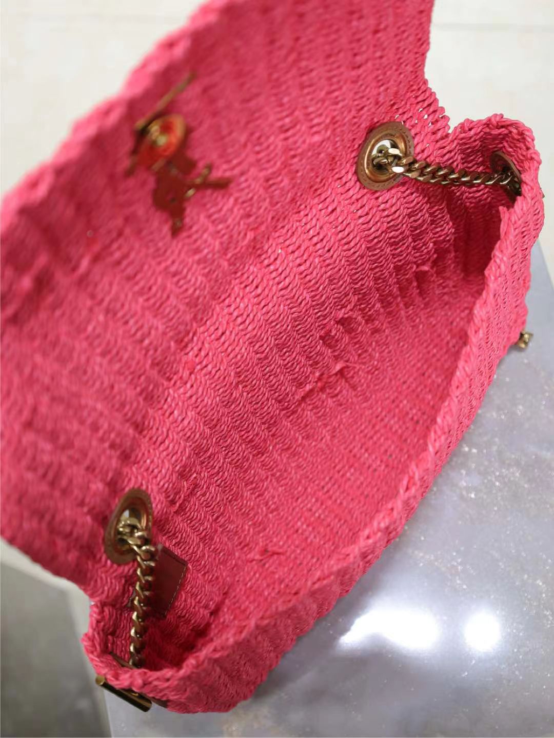 Saint Laurent pink raffia chain bag