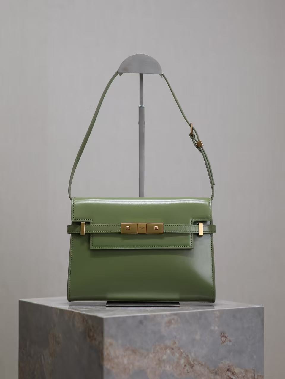 Saint Laurent Avocado Green Bag with Gold Hardware