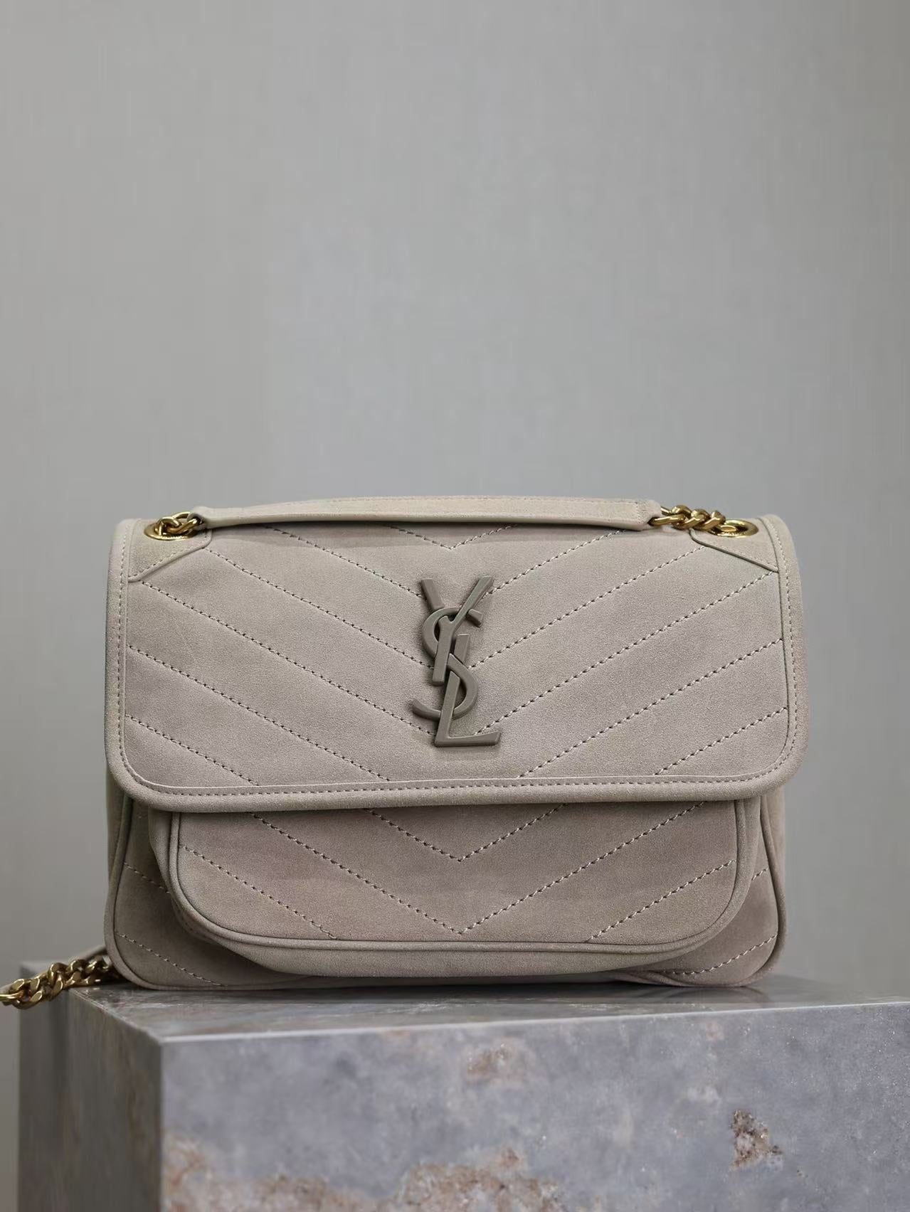Saint Laurent Grey Grain de Poudre Bag