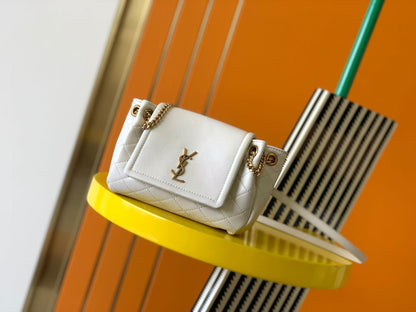 Saint Laurent White Quilted Shoulder Bag