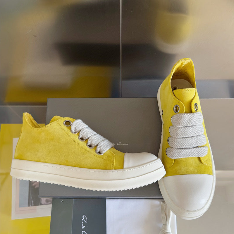 Rick Owens Yellow Suede Low-Top Sneakers - Prime Reps