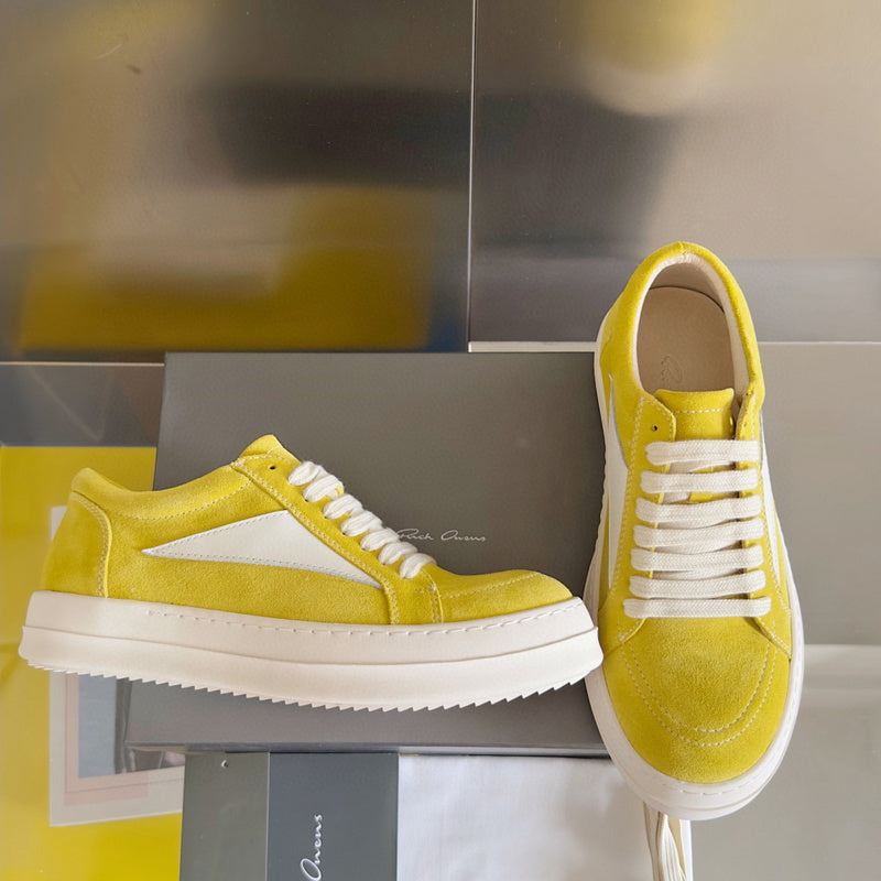 Rick Owens Yellow Suede Low-Top Sneakers