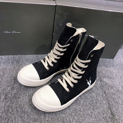 Rick Owens Black High-Top Canvas Sneakers