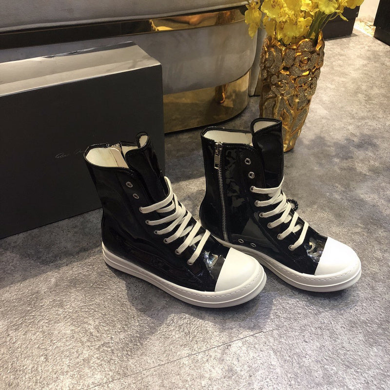 High-Top Black Patent Leather Sneakers