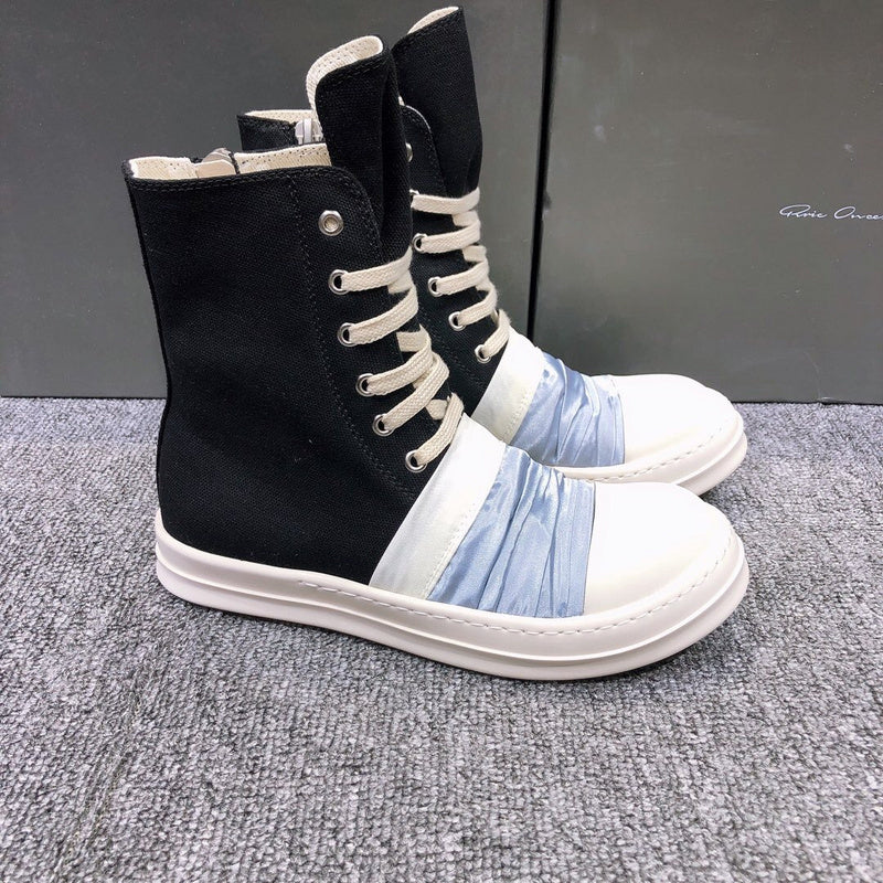 Rick Owens Black Canvas Boots with Ruched Fabric