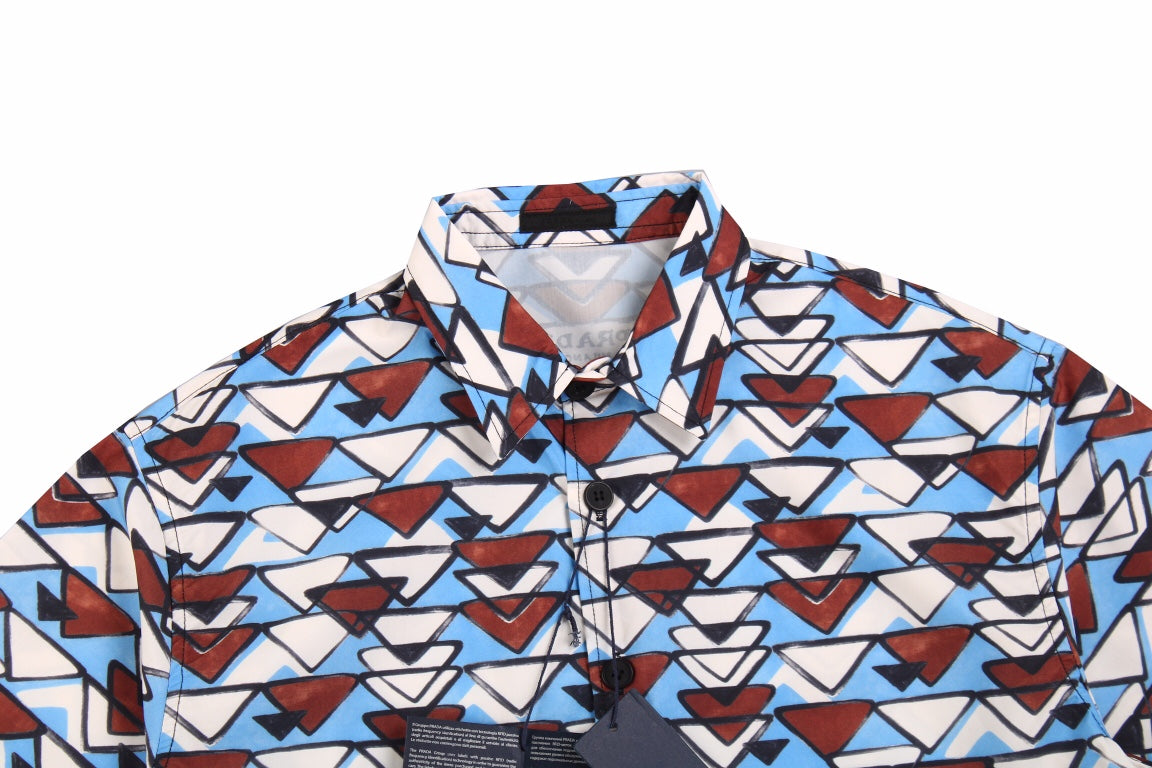 Ba*len*cia*ga patterned short sleeve shirt (blue/brown)