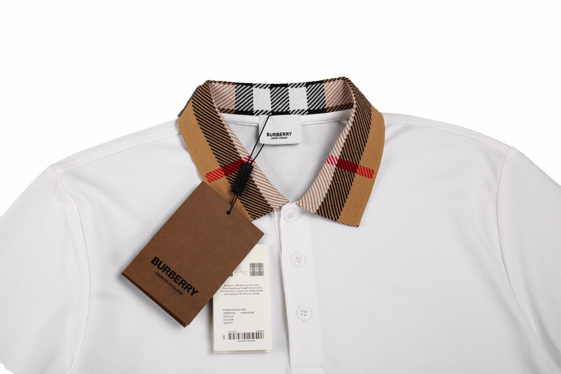 Burberry Check Collar Polo - White