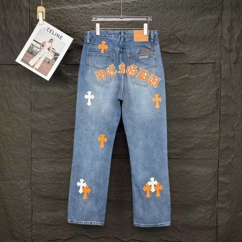 Chrome Hearts Denim Jeans in White, Orange, and Blue