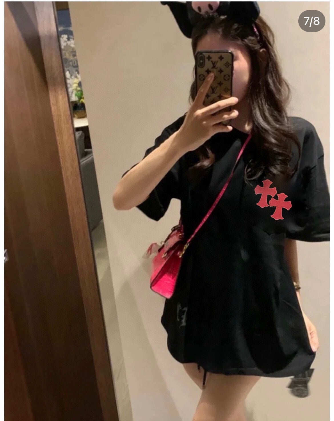 Chrome Hearts Black T-shirt with Pink Graphic Back