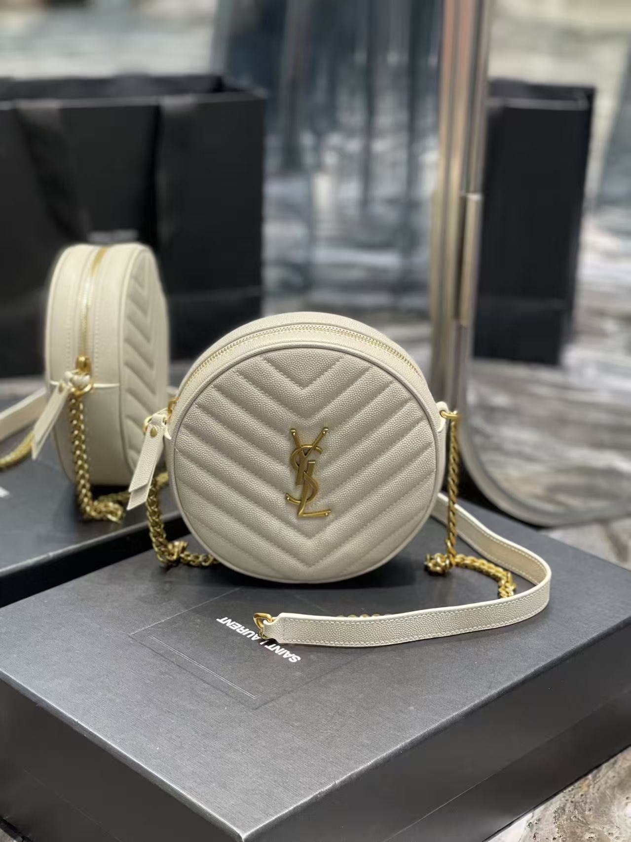 Saint Laurent White Small Round Bag