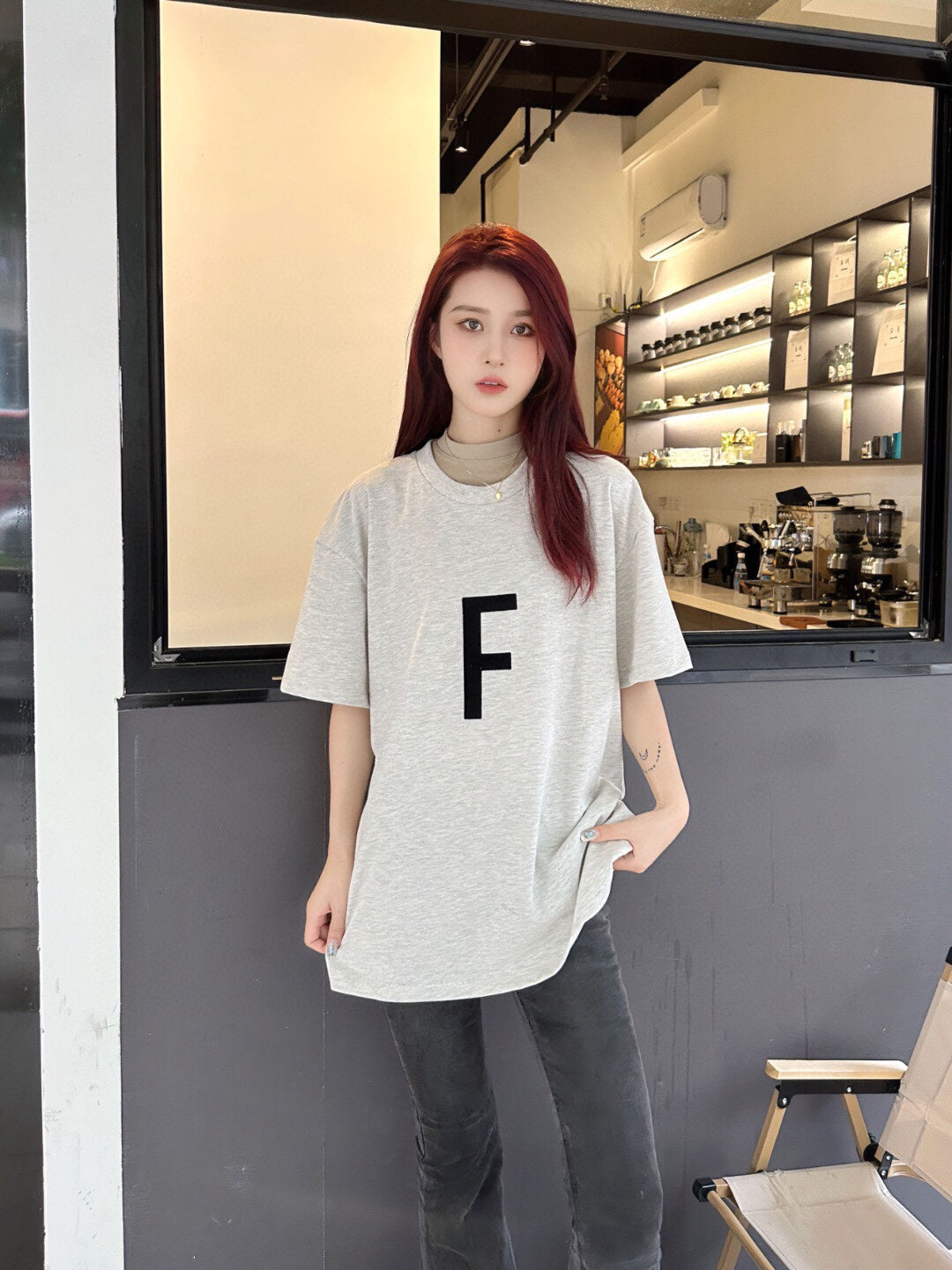 Fear of God Letter F T-Shirt (Light Grey)