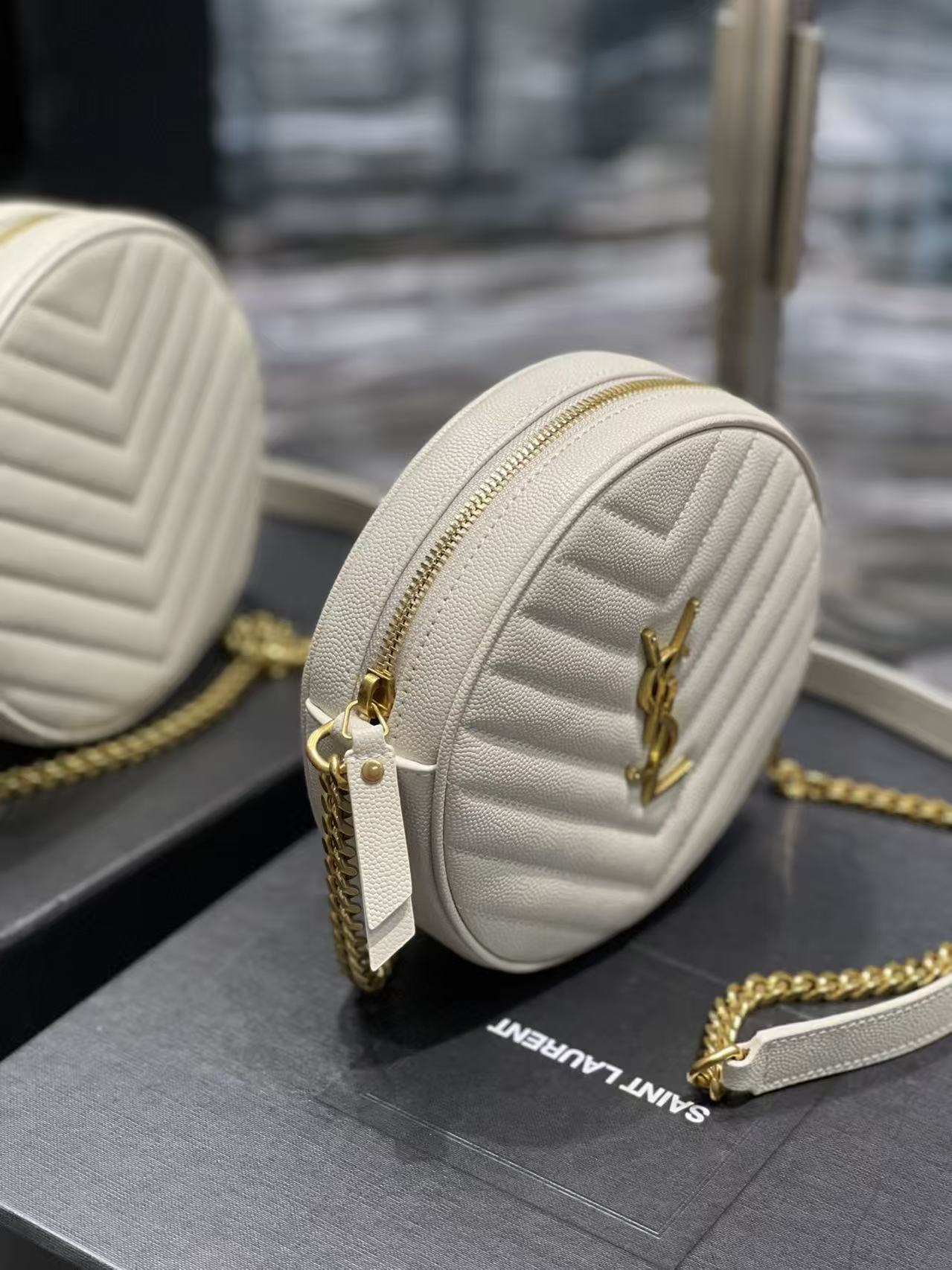 Saint Laurent White Small Round Bag
