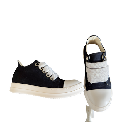 Rick Owens Black Canvas Low-Top Sneakers