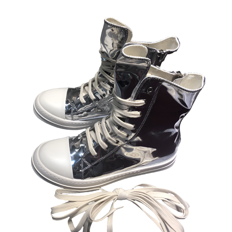 High-Top Metallic Leather Sneakers