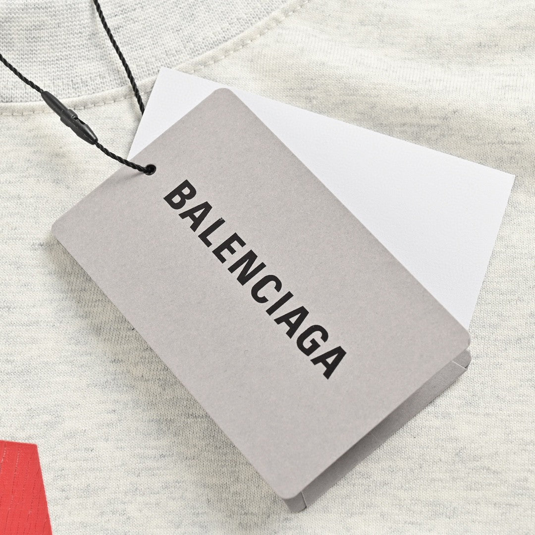 Balenciaga Red Logo Graphic T-Shirt (Gray)