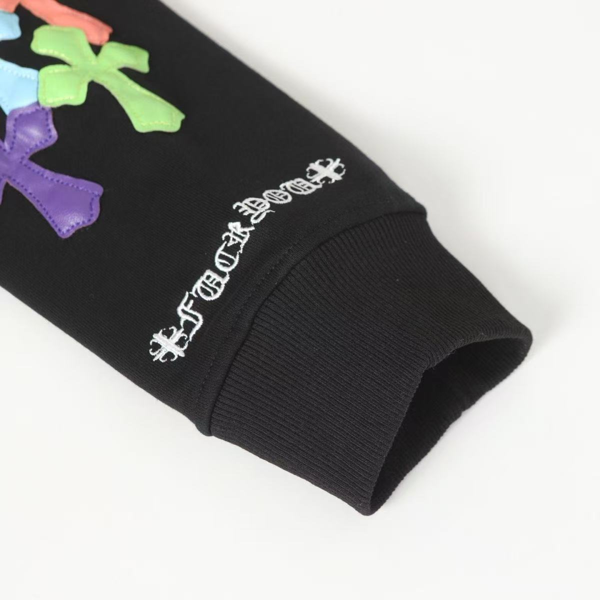 CHROME HEARTS MULTICOLOR CROSS PATCH ZIPPER HOODIE BLACK