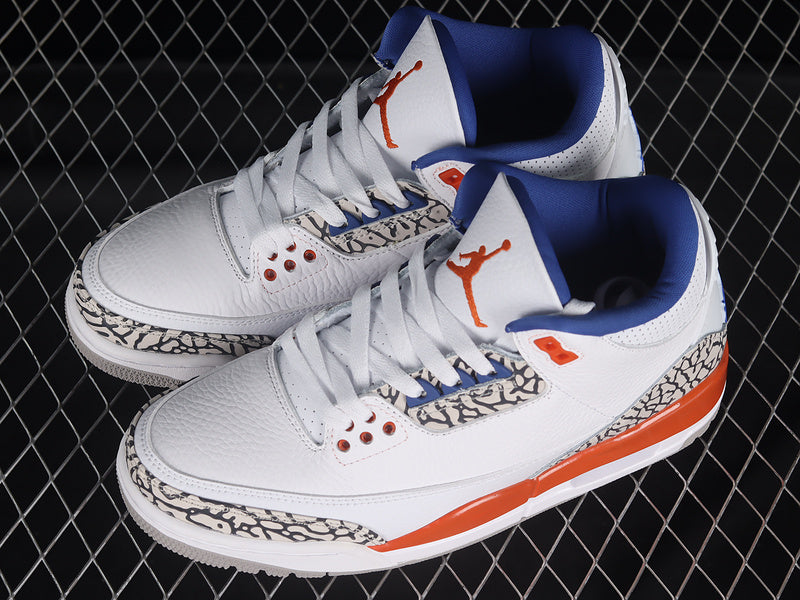 AIR JORDAN 3 RETRO KNICKS WHITE/OLD ROYAL-UNIVERSITY ORANGE-TECH GREY