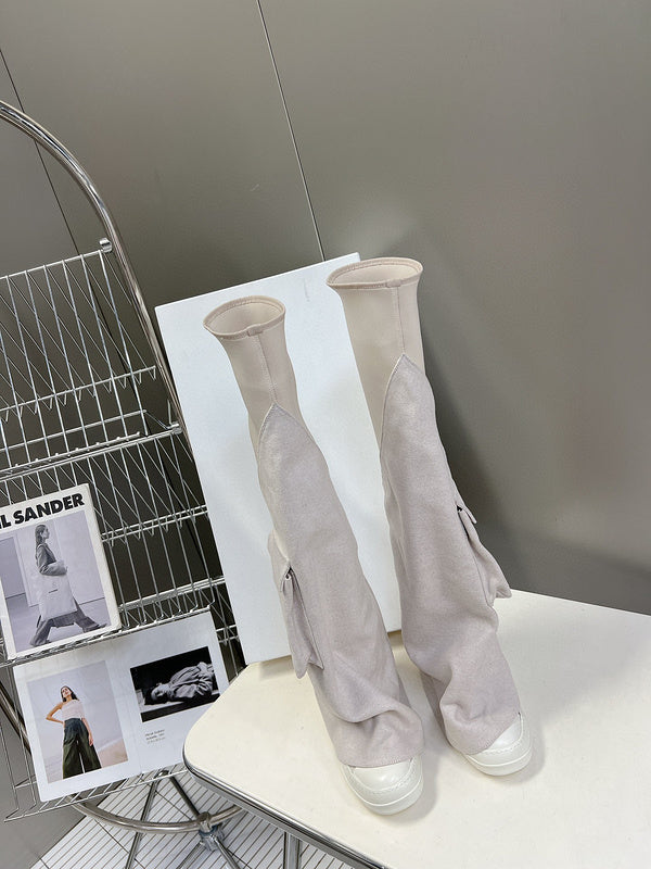 Rick Owens White Over-the-Knee Boots