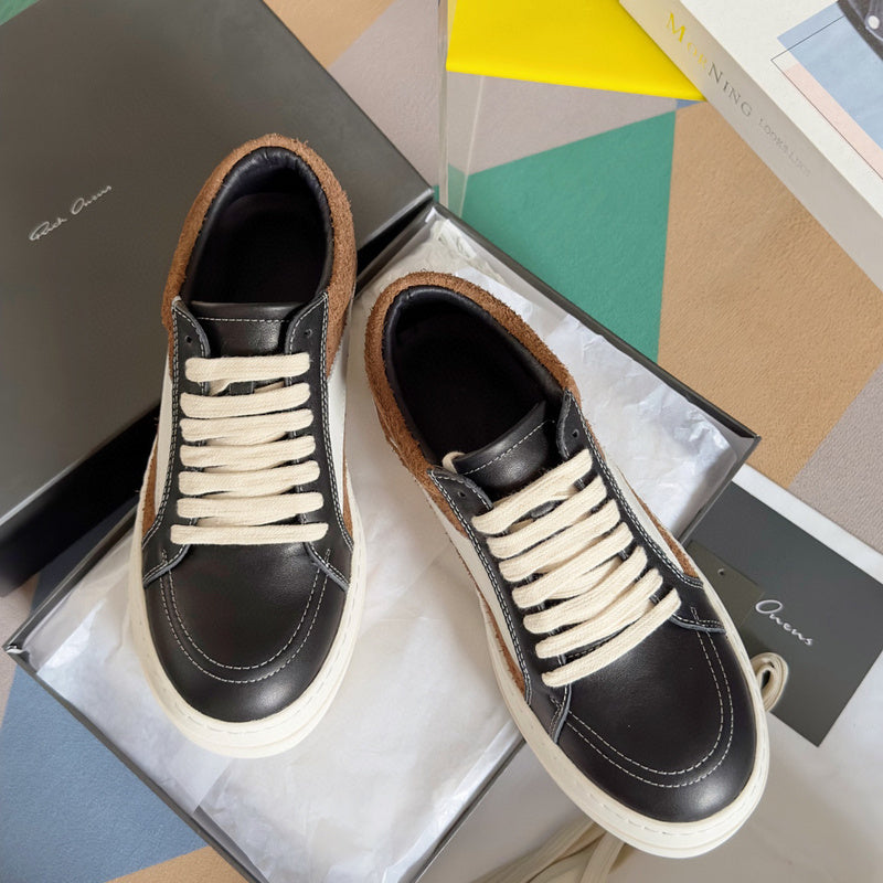 Rick Owens Black and Brown Low-Top Sneakers