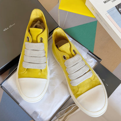 Rick Owens Yellow Suede Low-Top Sneakers