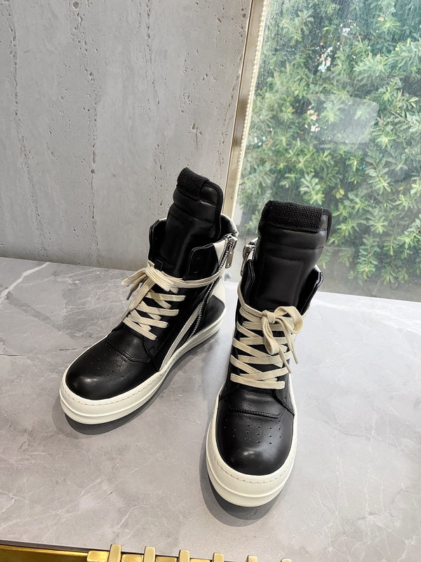 Rick Owens Geobasket Sneakers - Black and Cream