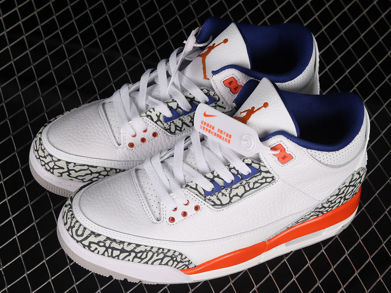 AIR JORDAN 3 RETRO KNICKS WHITE/OLD ROYAL-UNIVERSITY ORANGE-TECH GREY