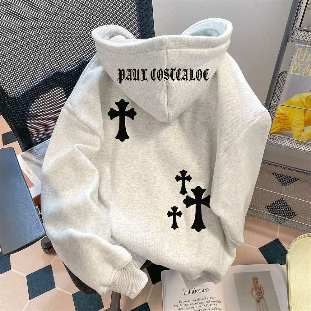 CHROME HEARTS BLACK CROSS PATCH HOODIE WHITE