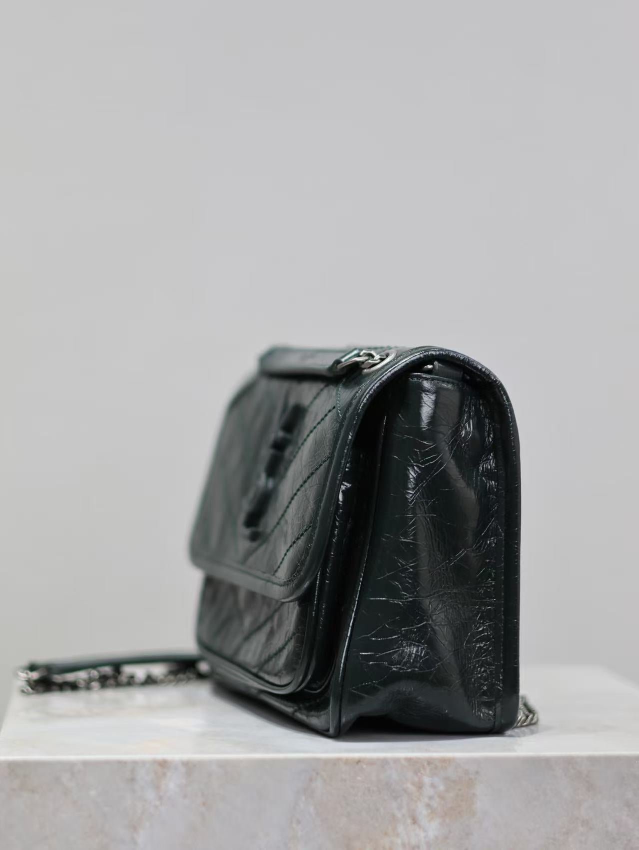 Saint Laurent Black Waxed Leather Bag