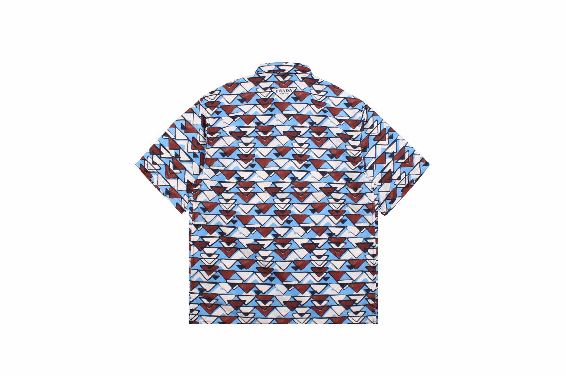 Ba*len*cia*ga patterned short sleeve shirt (blue/brown)