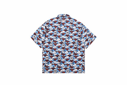 Balenciaga Patterned Short Sleeve Shirt (Blue/Brown)