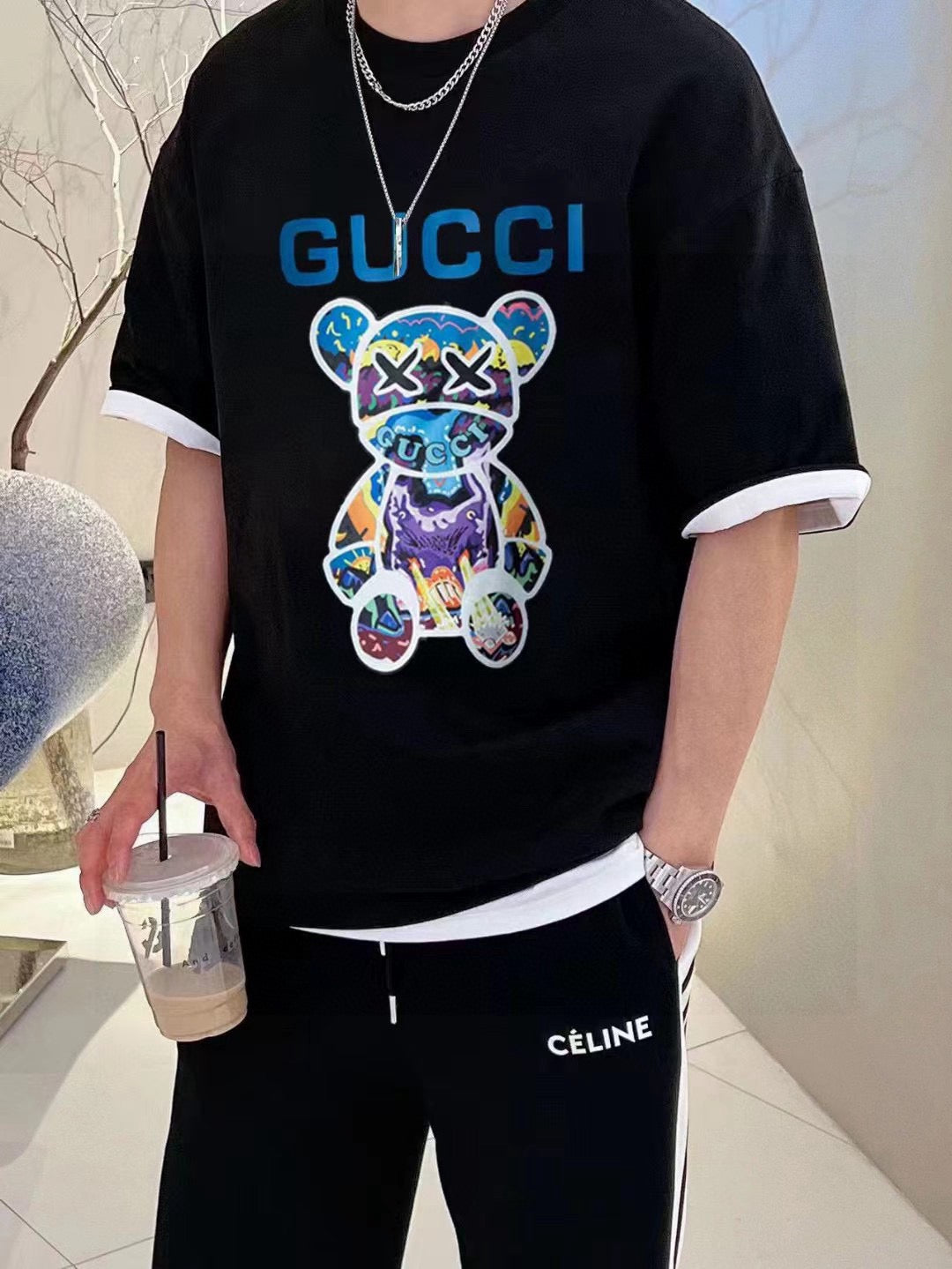 G*u*i black t-shirt with bear graphic