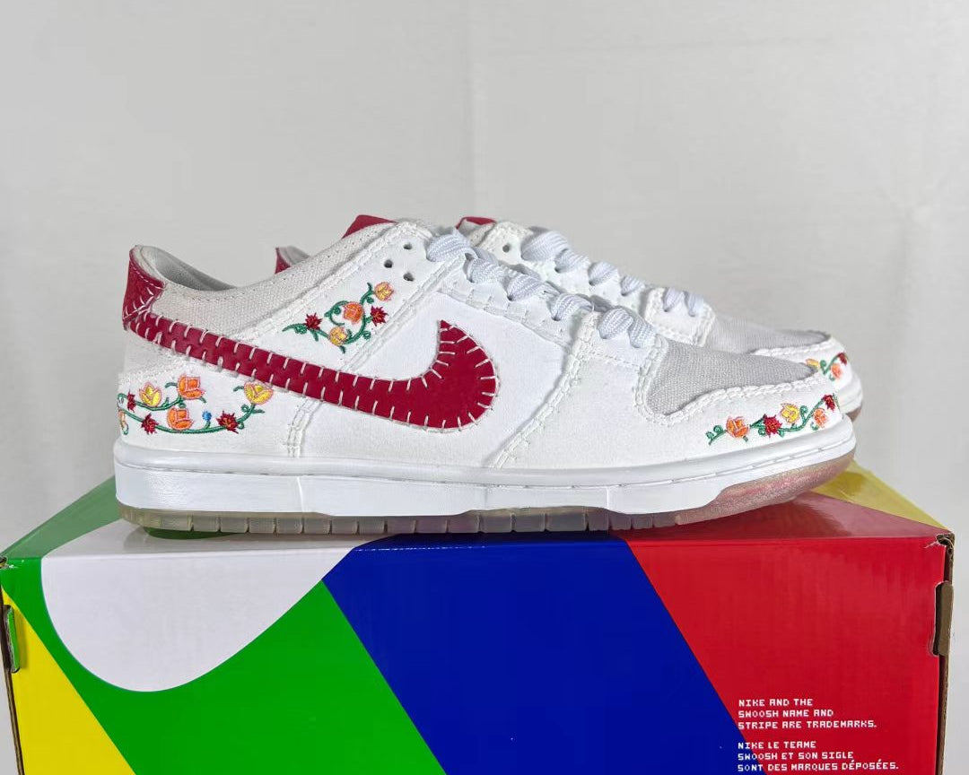 Nike Dunk Low “Big Red Flower” – Embroidered Statement