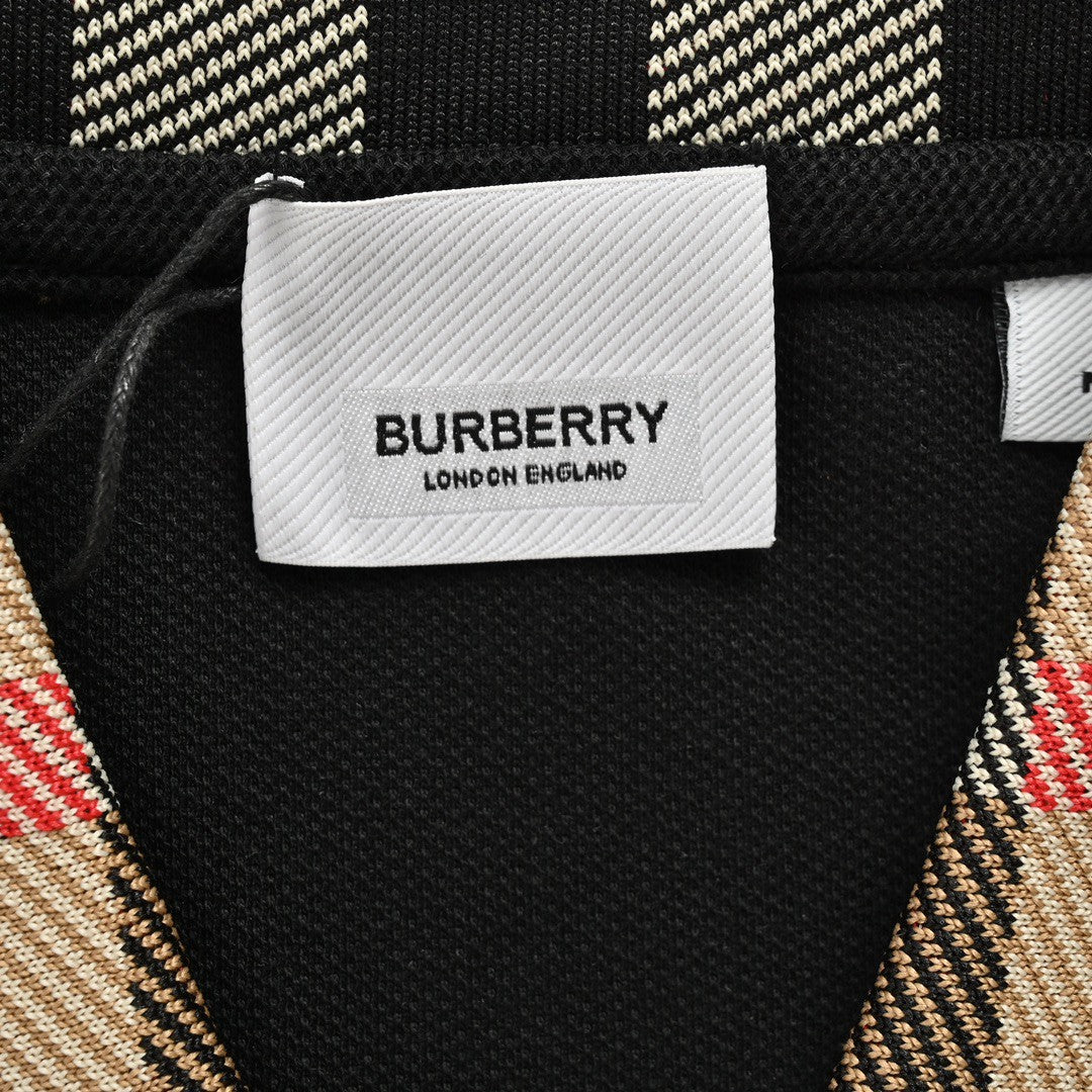 Burberry Polo Shirt with Check Collar (Black)