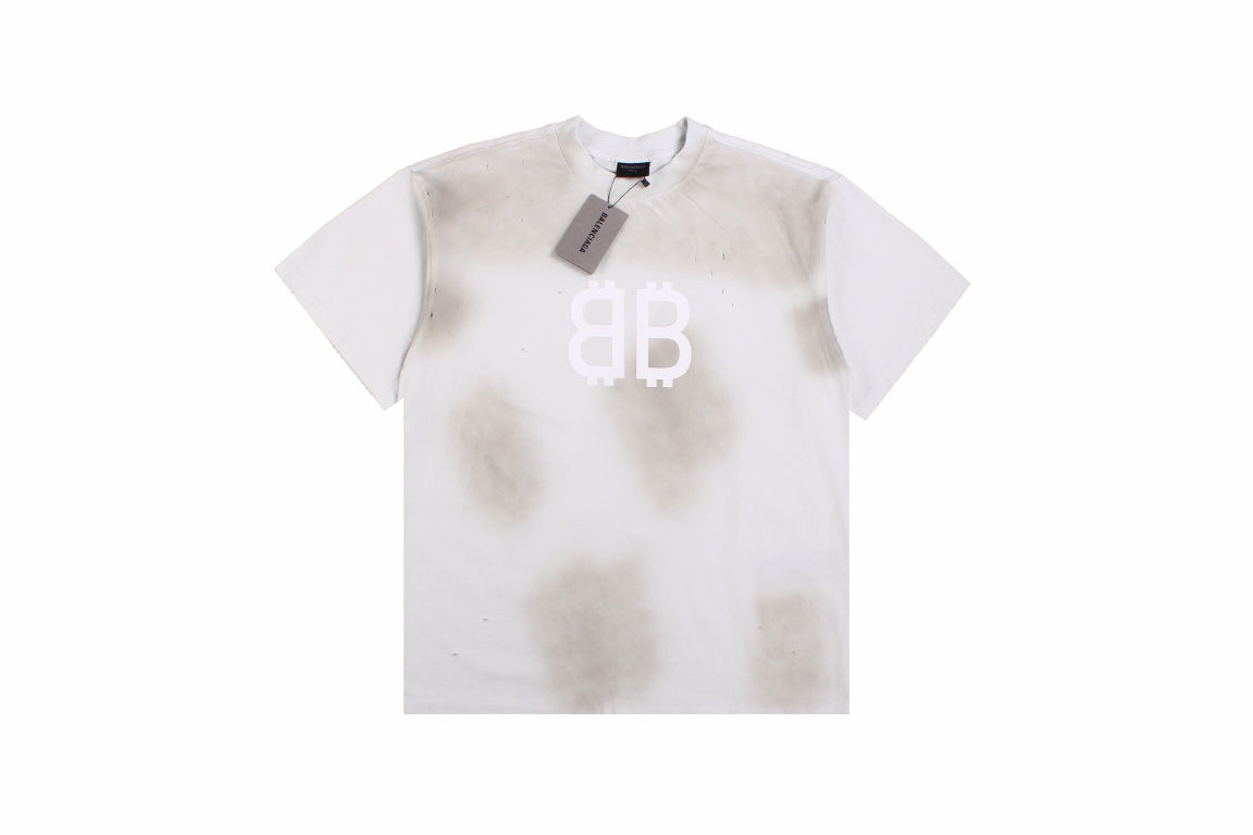 Balenciaga Distressed Logo T-Shirt (White/Grey)