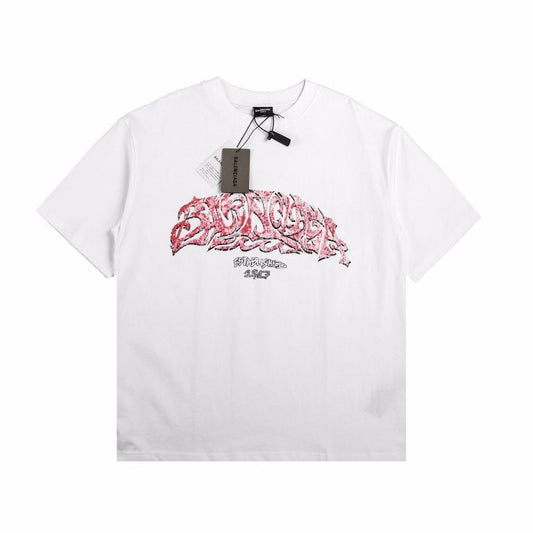BALENCIAGA GRAFFITI LOGO T-SHIRT WHITE - Prime Reps