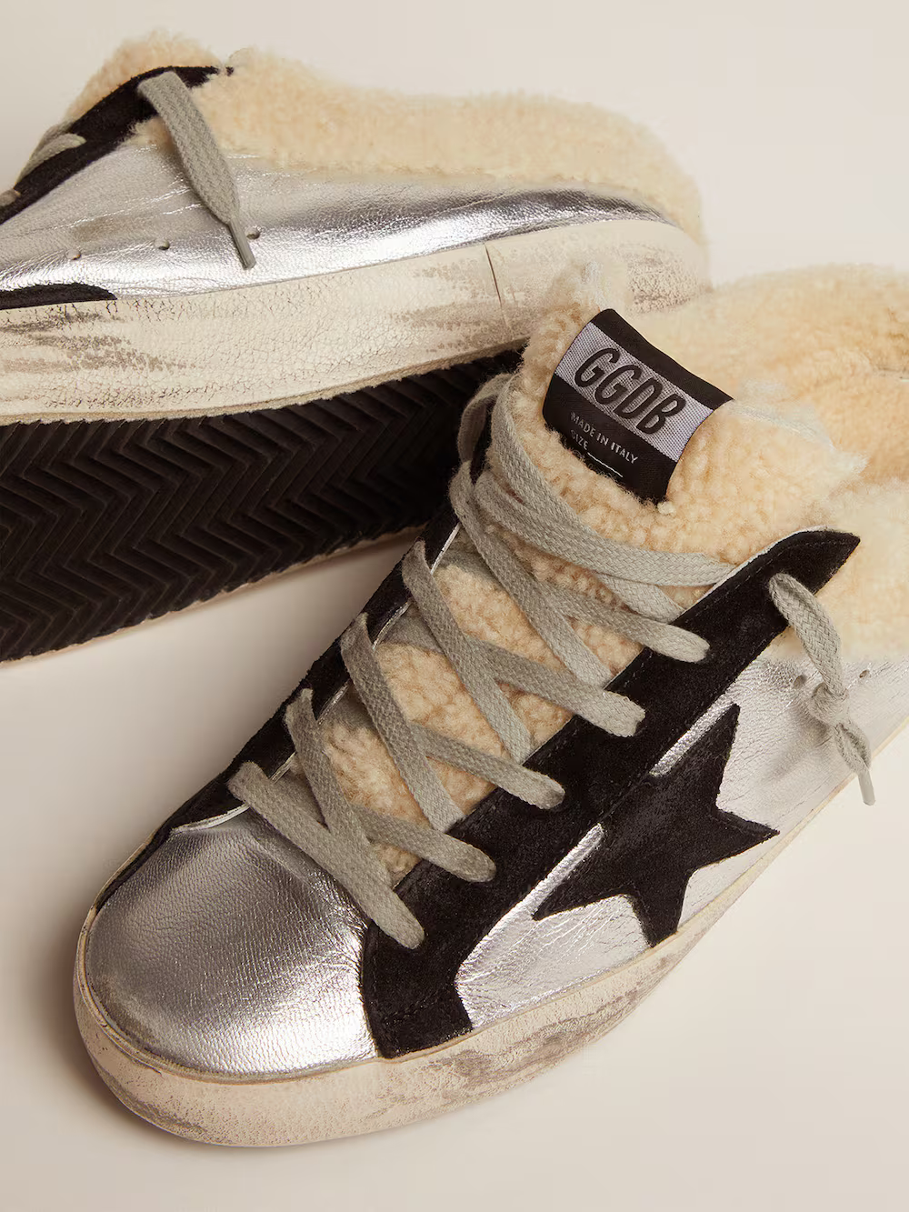 Golden Goose Metallic Mule Superstar with Shearling