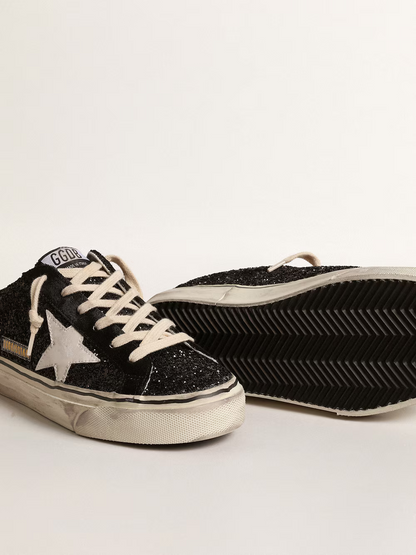 Golden Goose Super-Star Slide Mule in Black Glitter