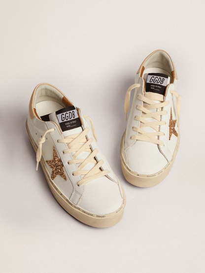 Hi Star Sneakers With Gold Glitter Star And Beige Leather Heel Tab