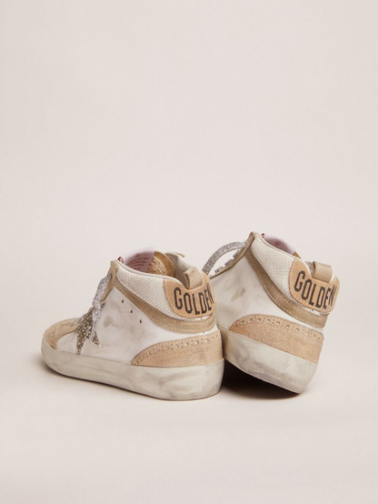 Mid Star Ltd Sneakers With Light Green Glitter Star And Snake-print Leather Insert