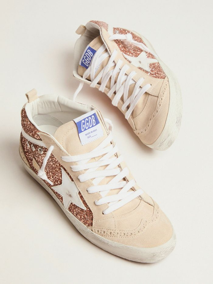 Mid Star Sneakers With Pink-gold Glitter