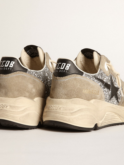 Running Sole Sneakers in Silver Glitter and Dove-gray Suede With Black Leather Star