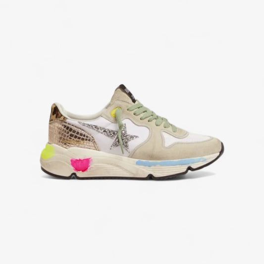 Running Sole Sneakers In Suede With Glitter And Leopard Print