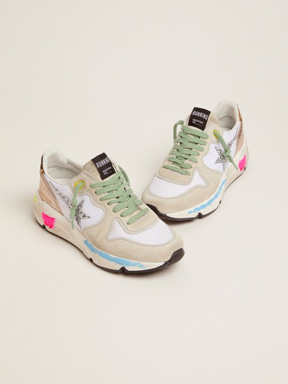 Running Sole Sneakers In Suede With Glitter And Leopard Print