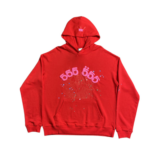 SP5DER WORLDWIDE RED ANGEL NUMBER 555 HOODIE RED - Prime Reps