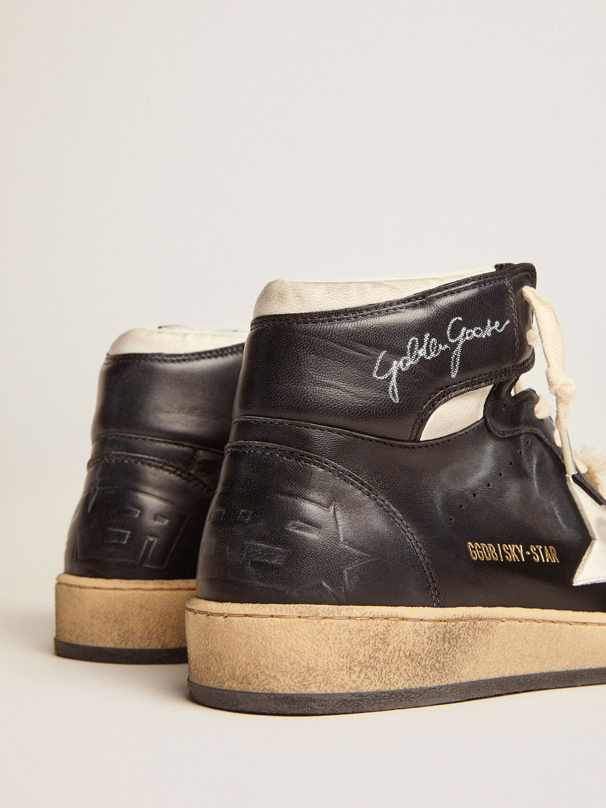 Sky-star Sneakers In Black Nappa Leather With White Nappa-leather Star
