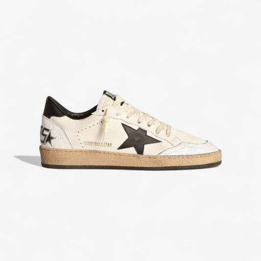 Sneaker Ball Star Donna In Suede Nero Con Stella In Pelle Bianca E Talloncino In Pelle Nera