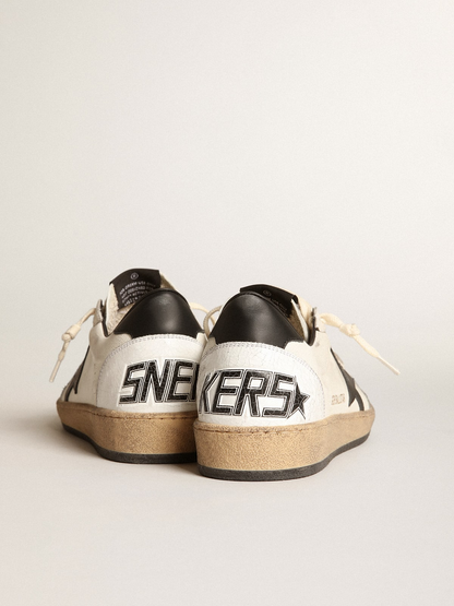 Sneaker Ball Star Donna In Suede Nero Con Stella In Pelle Bianca E Talloncino In Pelle Nera