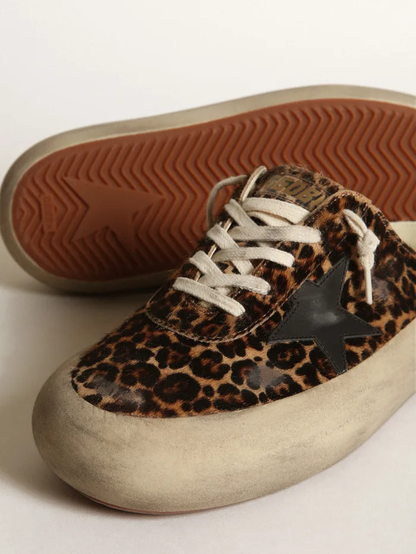 Space-star Sabots In Leopard-print Pony Skin With Black Leather Star