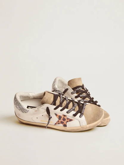Super-star Ltd Sneakers With Leopard-print Crystal Star And Silver-colored Crystal Heel Tab